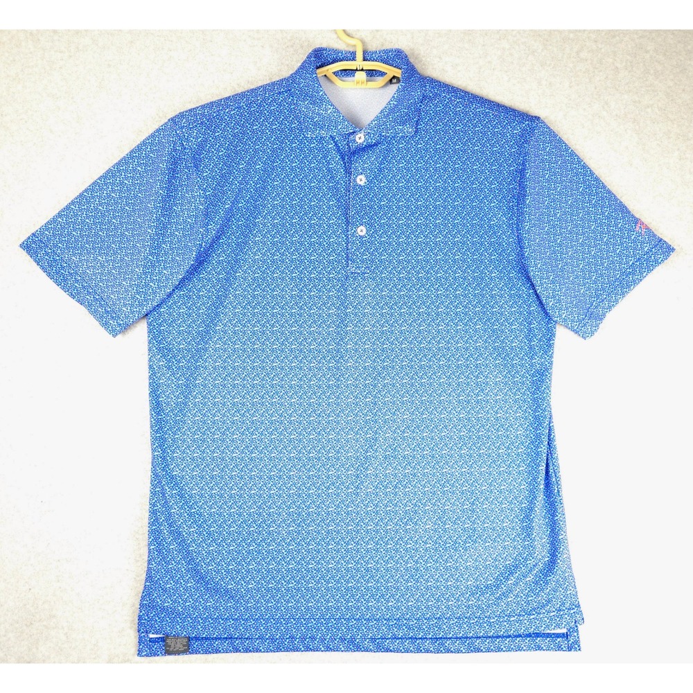 Turtleson Mens Performance Golf‎ Polo Shirt Blue Orange Floral Print Size M - Picture 2 of 8